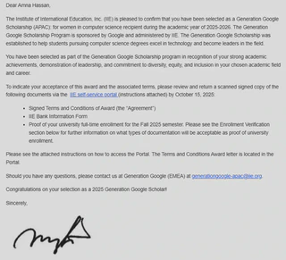 Google Generation Scholar Selection Email