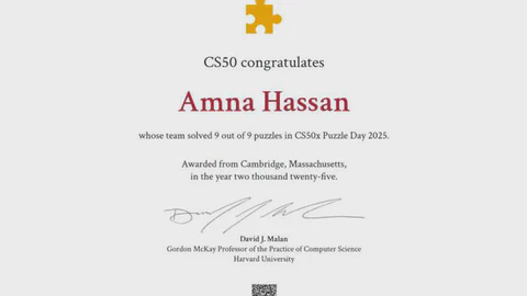🧩 Winning Harvard CS50 Puzzle Day Two Years in a Row!